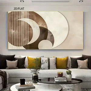 Modern Frameless Canvas Art - Cream Lines & Circles Abstract Wall Decor for Living Room, 27.5x55.1in, Beige & Brown Minimalist Design, Perfect for Contemporary Home Decoration, Modern Wall Accent | Sophisticated Decor | Elegant Design, Aesthetic Room Deco