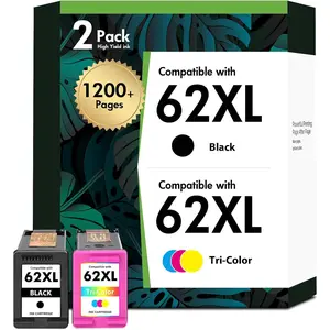 62XL 62 Envy 7640 Ink Cartridges Black and Color Combo Pack  for  62 XL Ink Compatible with Envy 5660 5740 7645 5540 5746 OfficeJet 250 200 Printer(2-Pack,1 Black 1 Tri-Color)