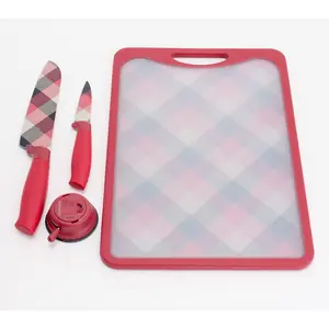 Prepology Printed Cutting Board & Knife Set w/ Sheaths & Sharpener