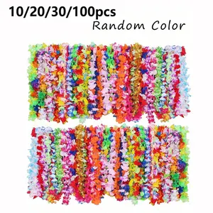 10/20/30/100pcs Hawaiian Flower Wreath Necklace, Tropical Hawaiian Floral Theme Party Gift, Festival Wedding Beach Birthday Decoration, Random Colors