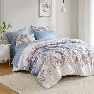Madison Park Essentials MPE10-1059 78 x 86 x 1.5 in. Luna Floral Comforter Set with Bed Sheets, Blue - Full Size