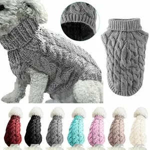 Pet dog sweater fashionable autumn and winter, new pet clothes, solid color twist knitted warm clothing comfortable small Cable Knit Turtleneck