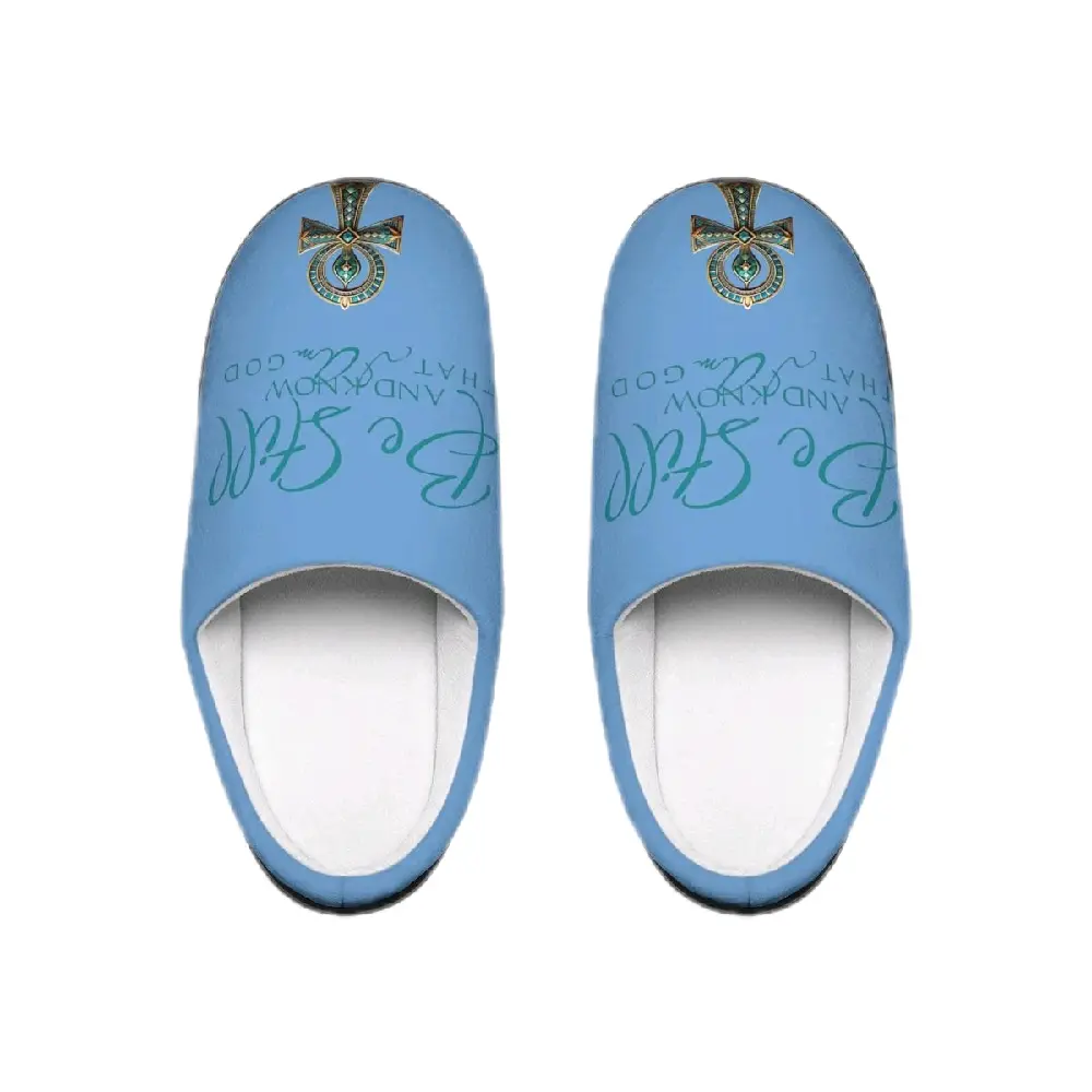 Cozy Quote Men’s Slippers with Ankh Emblem Soft Flannel Fleece Anti-Slip Rubber Sole