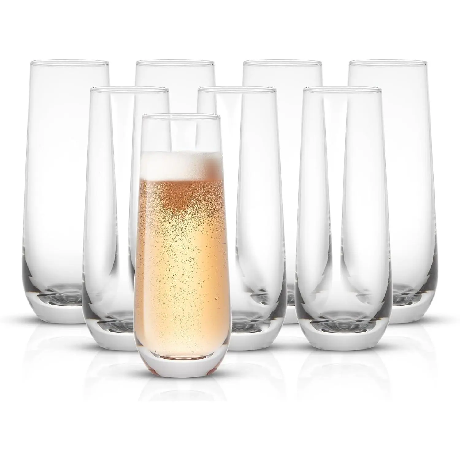 JoyJolt Milo Stemless Champagne Flutes Set of 8 Crystal Glasses. 9.5oz Prosecco Wine Flute, Mimosa Glasses, Cocktail Glass Set, Water Highball Glass, Bar Glassware Gift