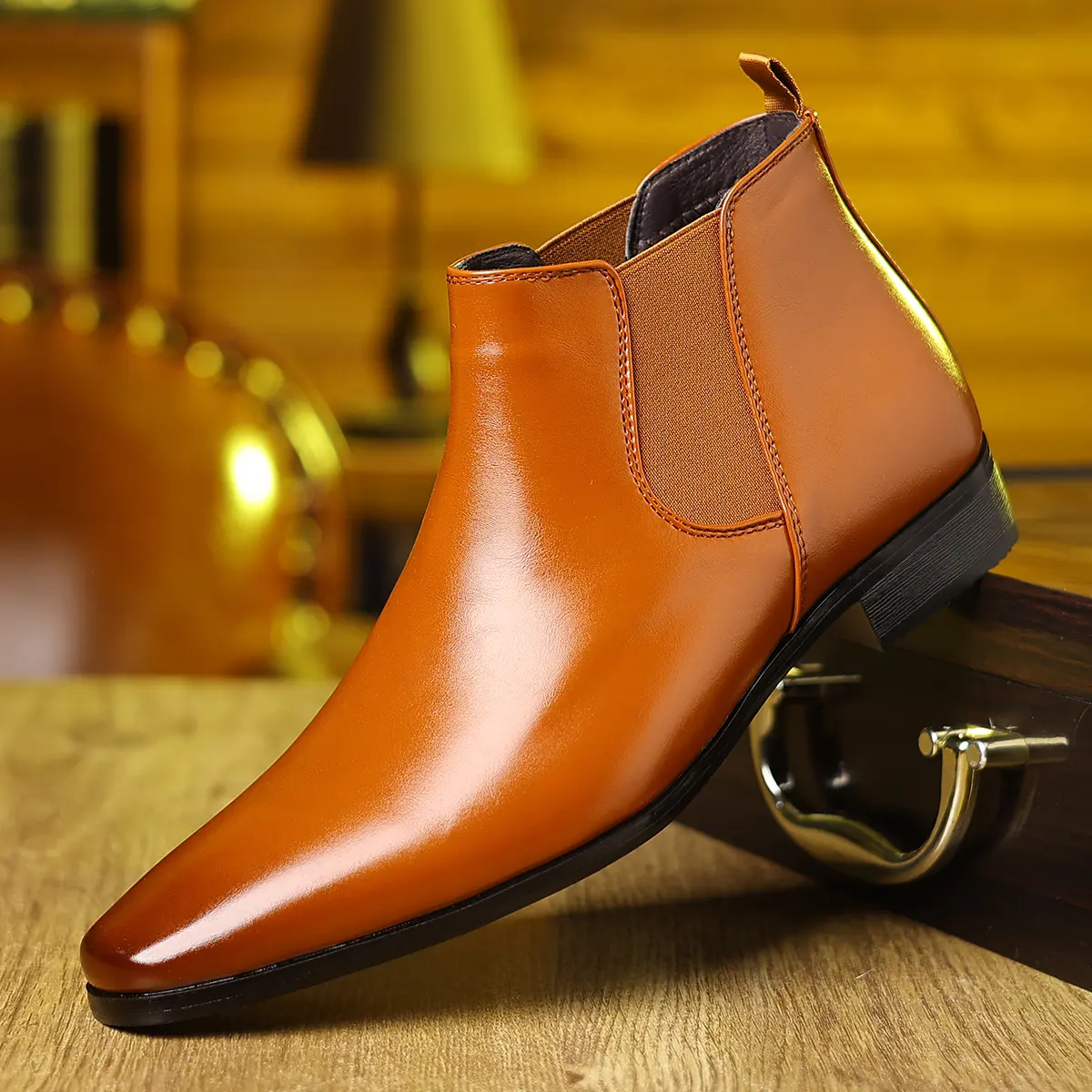 Men's Western Elegance Slip-On Ankle Bootie - Solid Color Pointed Toe Casual Boot, Lightweight Breathable All-Season Walking Footwear
