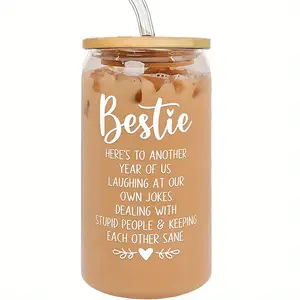 1pc Friendship Gifts for Women Friends, Galentine's & Valentine's Day Presents, Best Friend Birthday Gift Ideas, 16 Oz Can Glass