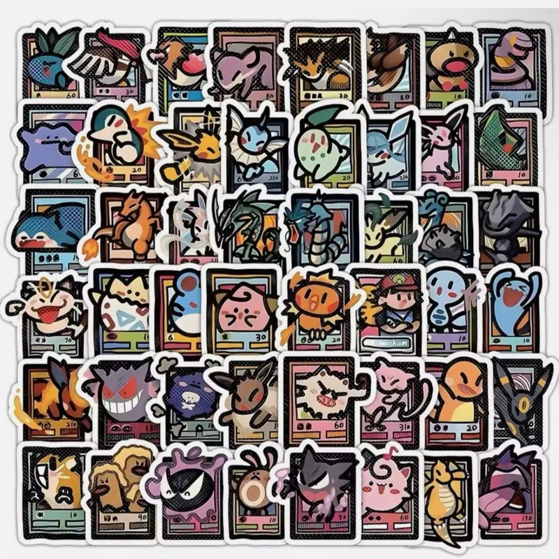 50 Pcs Pokemon Cards Stickers Anime Pikachu Haunter Eevee Waterproof Vinyl Set