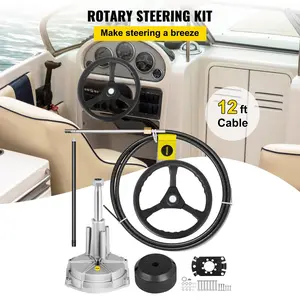 Father's Day Gift VEVOR Boat Steering Cable 12' Outboard Steering Cable 12 Feet Mechanical Rotary Steering Kit with 13 Inch Wheel for Boat Steering System