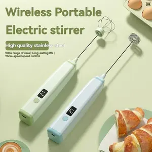 3-Speed Rechargeable Milk Frother & Egg Beater - Rechargeable Portable Foam Maker for Coffee, Latte, Matcha & Baking - Includes 2 Stainless Steel Whisks - Perfect Kitchen Gift