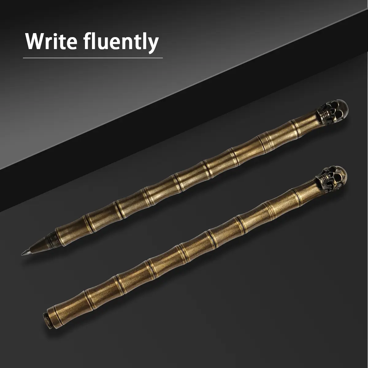 Vintage Brass Gel Pen - Luxury Skull Design with Removable Twist Cap, Refillable, Designed for Smooth Writing
