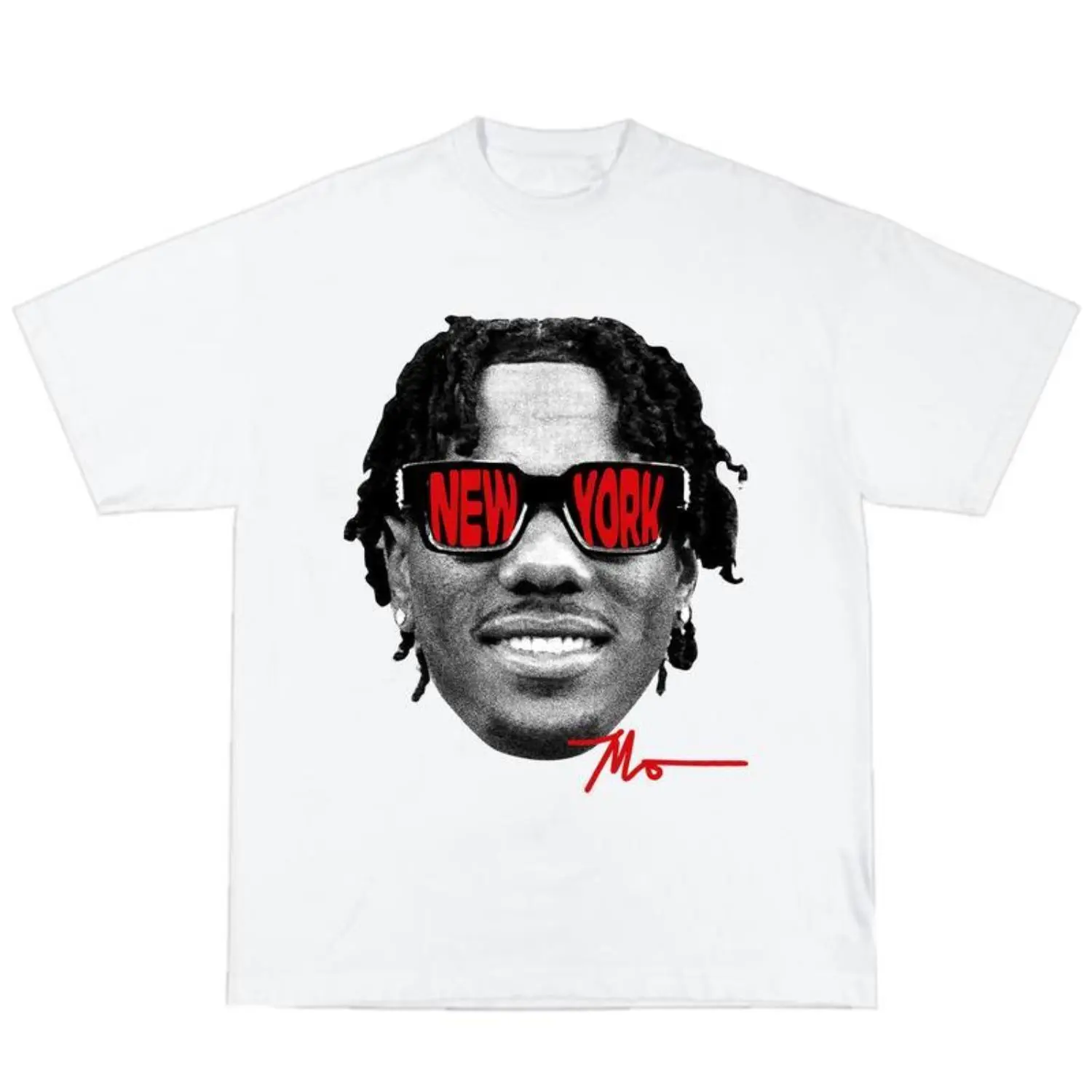 Men's Malik Nabers Big Head Signature Graphic Crewneck Tshirt - Short-Sleeve Cotton-Polyester Casual Menswear Top with Hip Hop Streetwear Vibes