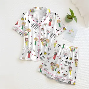 Golden Girl Satin Pajamas Set, Golden Girls Classic Role Printed Lapel Short Sleeve Shorts Pajama Set, Comfortable Wearable Party Gift Homewear, All Seasons Casual Style