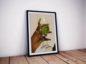 Beauty with Kiwi Drink Poster, Rich Woman Poster, Feminine Modern Poster, Luxury Celebrate Print, Kiwi Lover Wall Art