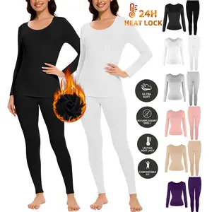 2PCS Women's Long Johns Base Layer Thermal  Underwear Set, Casual Comfy Warm Long Sleeve Shirt & leggings for Winter Cold Weather – Lounge Set for Women Top Bottom, Women's Thermals Set
