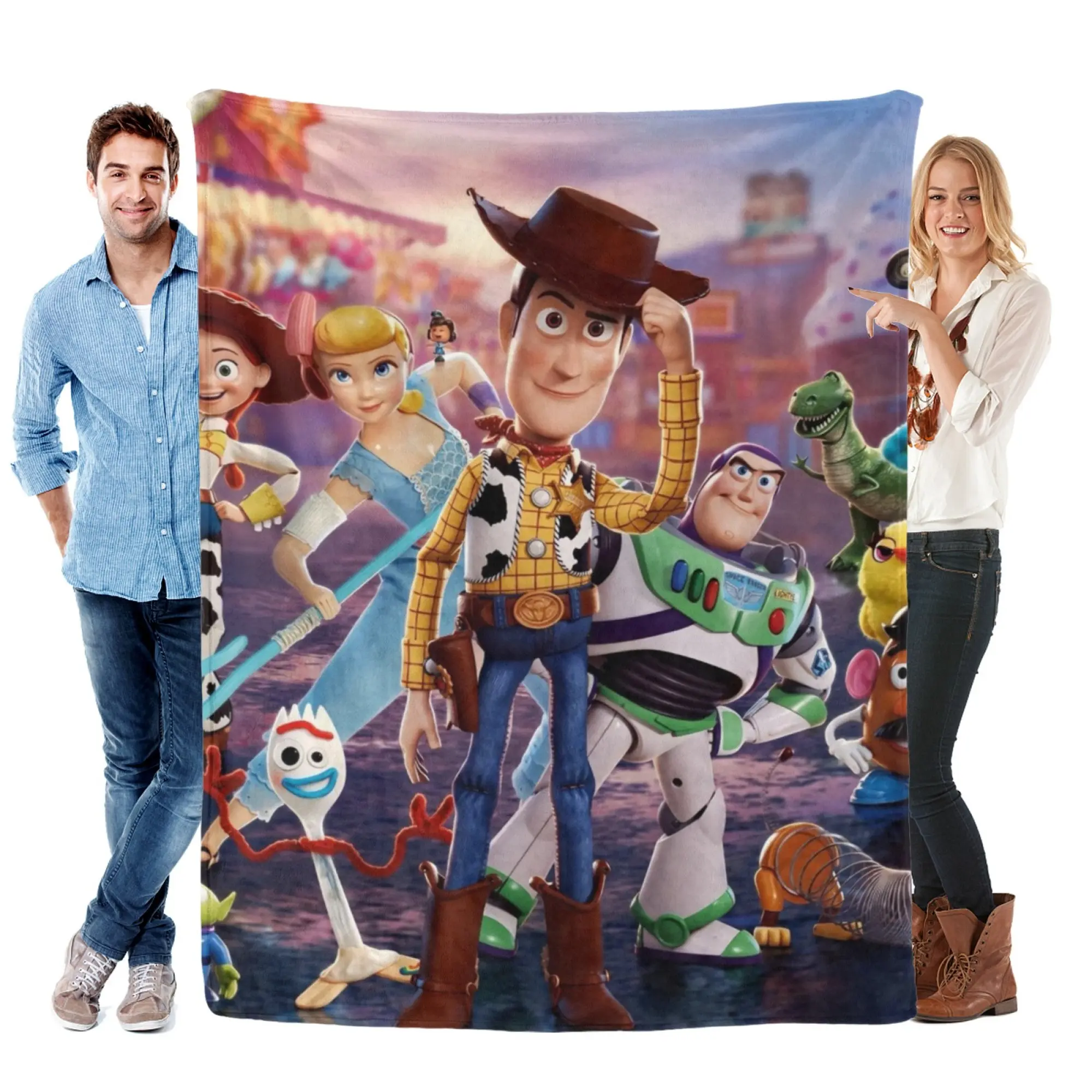 Disney Pixar Toy Story Printed Fabric Flannel Fleece Throw Blanket - 2D Cartoon Art Design, Forky & Friends Movies Themed, Kids Room Decor, Birthday Gift, Throw Blankets