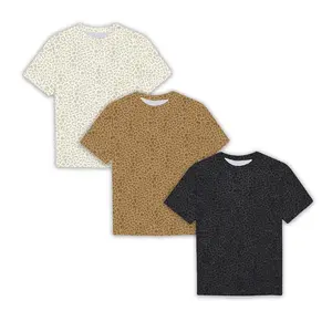 3 Pack Leopard Print T Shirt Men Women Oversized Streetwear Tees Black Brown Cream Unisex Graphic Tee
