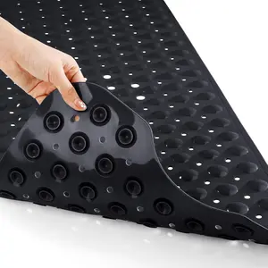 Non Slip Bathtub Mat 40 x 16 Inch, Extra Long Shower Mat with Drain Holes, Machine Washable Baby Bath Mats, Strong Suction Cups for Bathroom Floor, Black