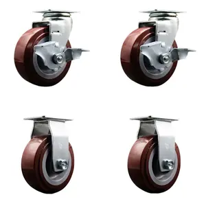 Service Caster SCC-20S520-PPUB-TLB-2-R-2 Swivel & Rigid Plate Caster Set, Maroon - 5 in. by 2 in. Polyurethane on Polyolefin Wheel Ball Bearing