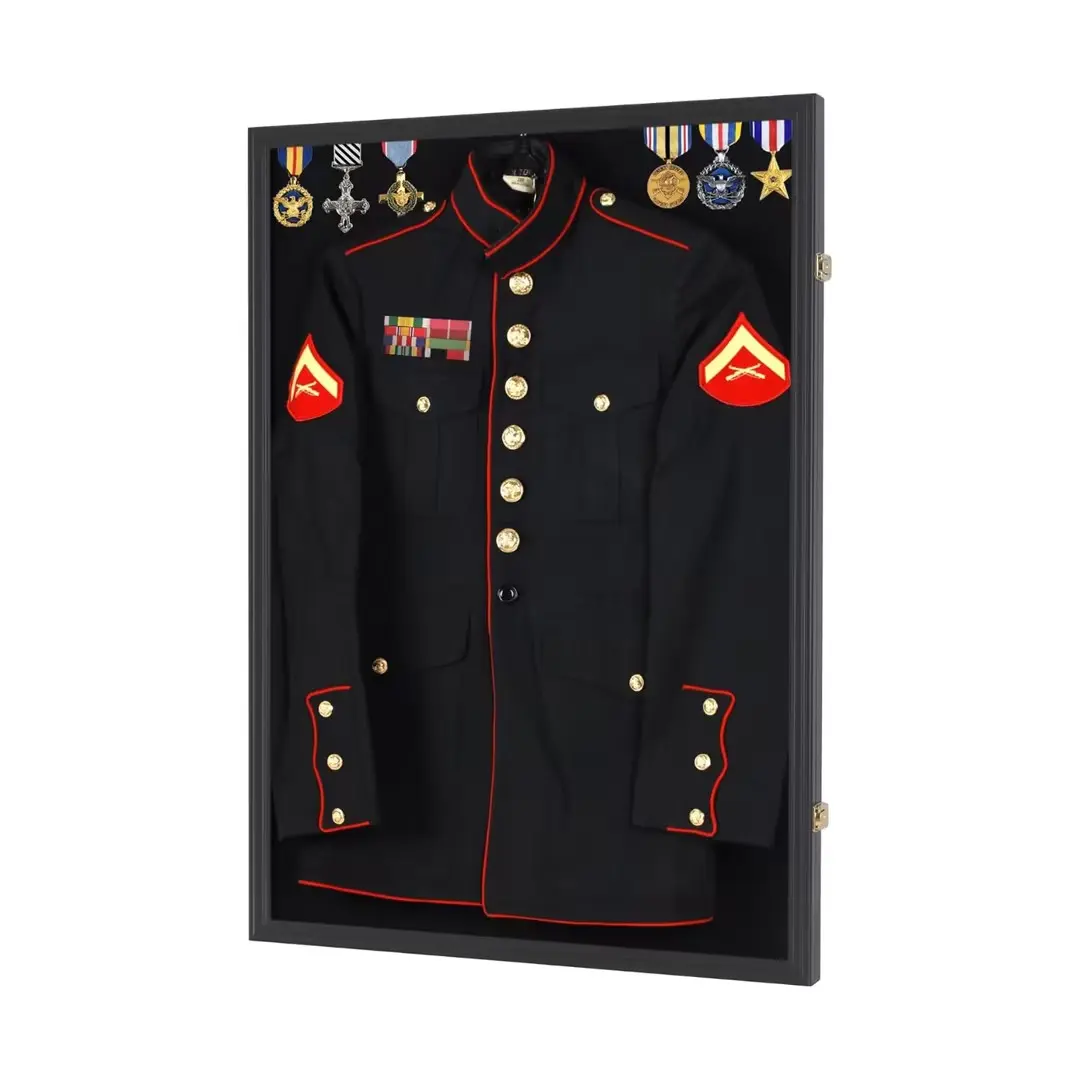 CRDC Wooden Photo Shadow Box Frame, 98% UV Protection Acrylic (Glass-Alternative) Display Case with Metal Hanging Hardware, Felt Liner & Stick Pins, Decorative Home Decor for Graduation Cap, Military Uniform, Black