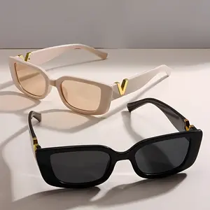 1pc Women's Fashion Rectangle Sunglasses, Luxury Vintage Small Frame Eyewear with Classic Black Design and Unique V-Shaped Temple Detail, Perfect for Daily Wear, Travel, Parties, and Outdoor Activities, Providing UV Protection and Elegant Style.