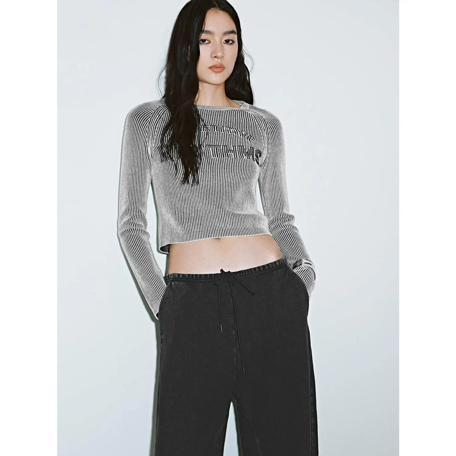 URBAN REVIVO Women's Casual Knit Tshirt - Round Neck, Short/Long Sleeve, Skinny Fit, Mini Crop, Multi-Color Cotton Streetwear Top, Hand Wash Only