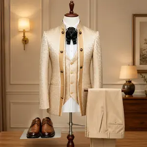 Regal Mandarin Collar Suit | 3-Piece Set + Free Bow Tie | Wedding & Gala Attire
