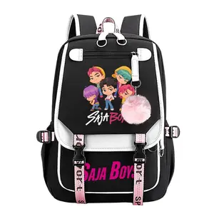 Saja Boys-Kpop Demon Hunters  Backpack for Teens, Large Capacity Laptop School Bag For Boys & Girls, Breathable S-Shaped Padded Mesh Straps, Multi Pocket Waterproof Bookbag Back to School Gift for Kpop & Anime Fans