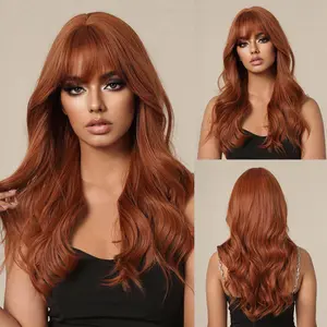 NEW FASHION Long Orange Curly Synthetic Full Machine Wig, Natural Realistic Girl Group Style, Female Heat Resistant Fashion Accessory 034