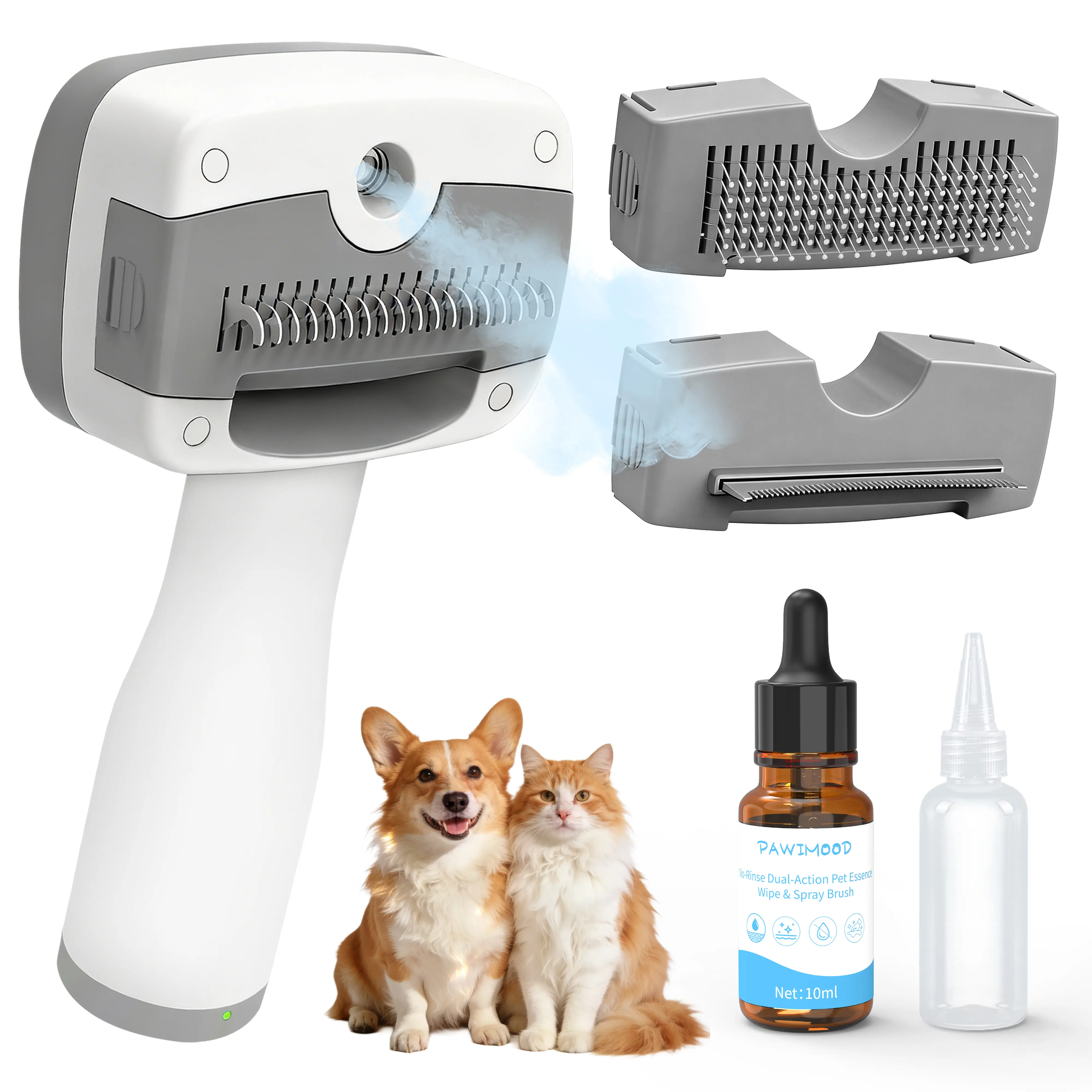 Pet Steam Brush for Dogs & Cats,5-in-1 Self-Cleaning Dog Steam Brush with 3 Swap-in Heads (Grooming, Dematting, Deshedding),Cat Spray Hair Removal Comb,Includes Pet Essence & Storage Case,removal comb Wet