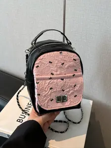 Fashionable Printed Mini Backpack for Women, Stylish Color-Blocked Design, Versatile Cute Book Bag for Everyday Use