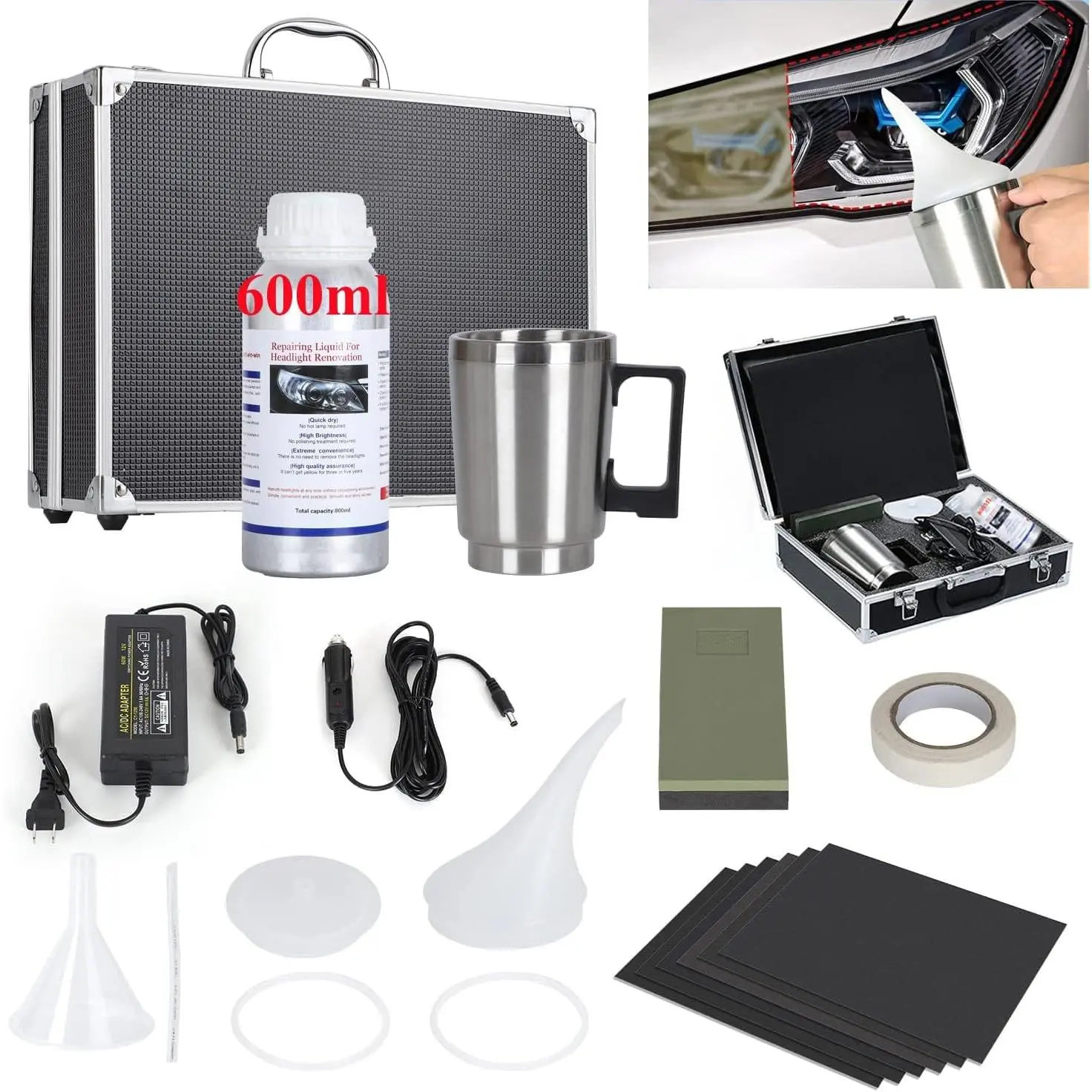 Headlight Repair Kit,Automobile Headlight Restoration Kits with 600ML Repair Liquid, Headlight Polish Repair Tool for Repair Headlight Yellowing, Haze,
