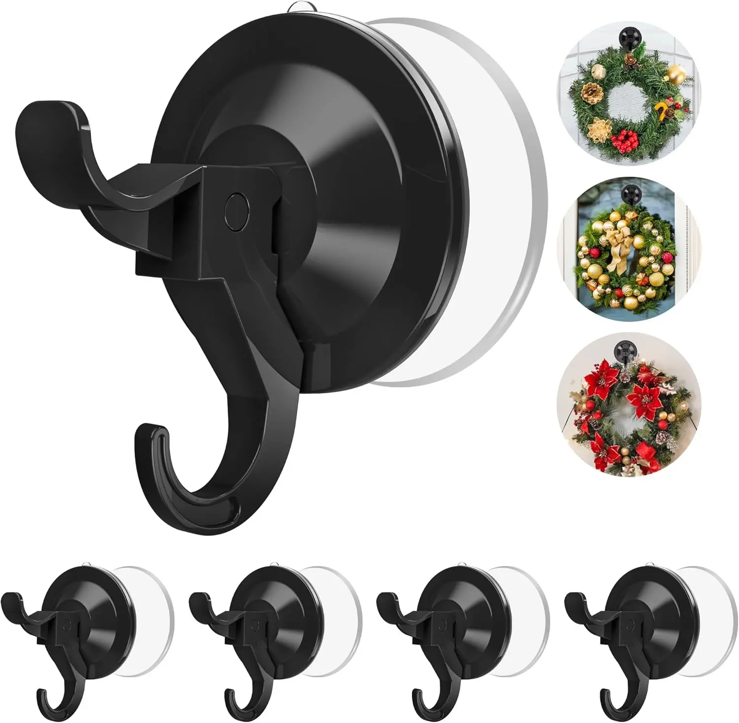 5 Pack Wreath Door Hanger, Heavy Duty Suction Cup Hooks with Adhesive Suction Tab, Removable Wreath Holders for Front Door and Window, No Damage Christmas Garland Door Hanger, Holds up to 11 Lbs