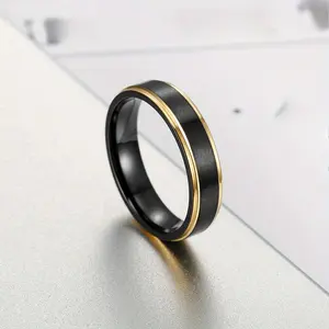 Elegant and Elegant Gentleman Style Dual Color Line Drawing Process Design Stainless Steel Men's Ring for Daily Casual Wear, Holiday Parties, Holiday and Birthday Gift Accessories