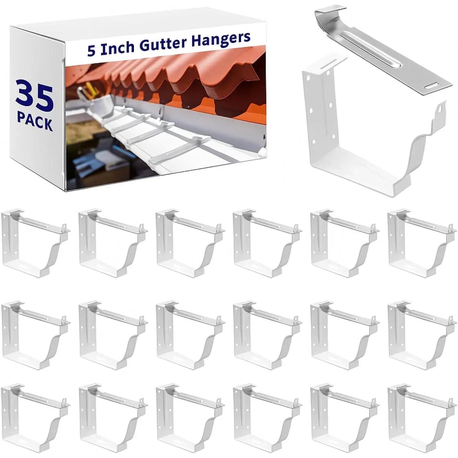 10 Pack Gutter Brackets 5 Inch Gutter Hangers Heavy Duty  Rain Brackets with Pre Inserted Screw,  Exterior Hook  Repairing Sagging Tool (White)