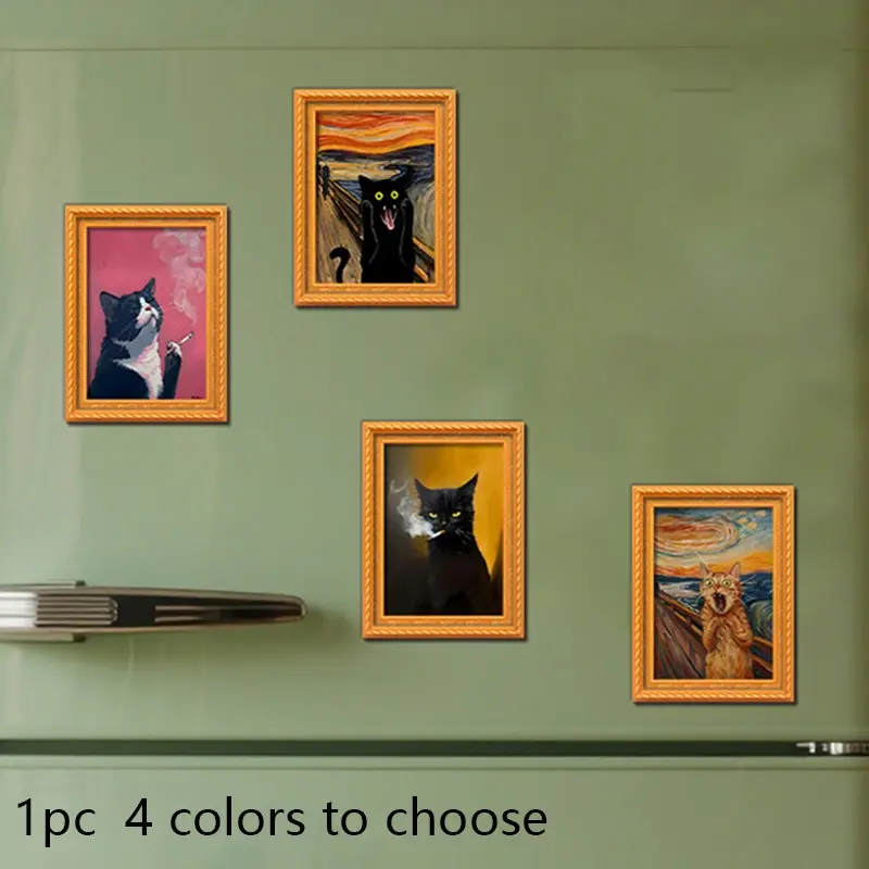 1PC Cute Cat Refrigerator Magnets, Refrigerator Decorating Magnets, Black & White Cat Design with Pink Accents, Durable Bamboo Material, Perfect for Home & Office Decor, Holiday Gifts, and Kitchen Accessories