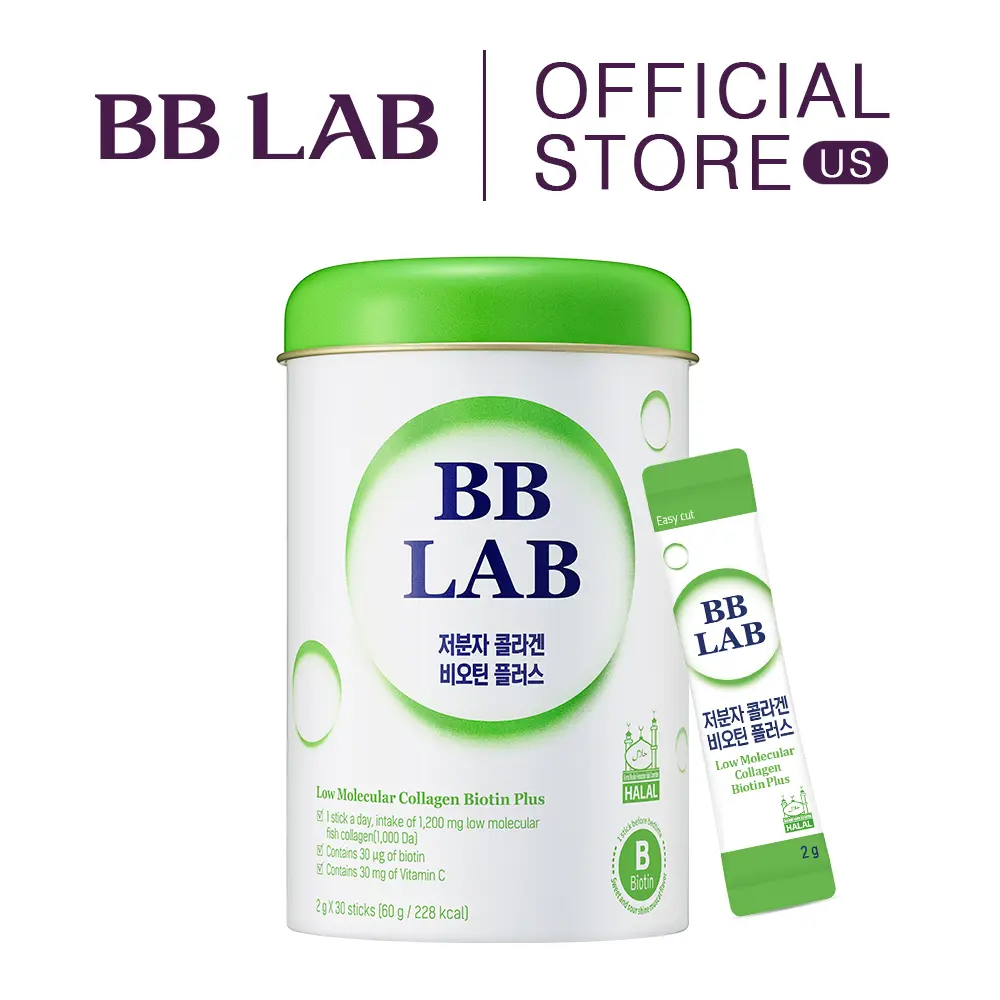 [BB LAB] Low Molecular Collagen Biotin Plus, Halal Collagen, Powder Supplement, Korean Marine Collagen, Fish Collagen Peptides, Biotin, Vitamin C, Fast Absorption, Shine Muscat Flavor (2g x 30 sticks) Edible Fitness