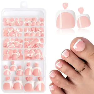 120Pcs Press on Toenails for Women Fake Toe Press on Nails, Diy False Toenails, White Deep French Tip Square Toe Nail Press ons, Artificial False Nails Tip Short Toenails Kit White Press on Toe Nails For Everyday & Special Occasions