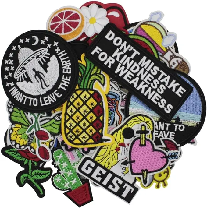 Mix Pack Assorted 42pcs Iron on Patches for Clothes Embroidery Sew on Appliques Patches for Jeans Jackets Vest Backpacks Shirt to Cover Logo Dirt Rip