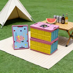 Trendy Dopamine Storage Crate - Foldable, Portable & Stackable for Camping, Car Trunk, and Home Organization