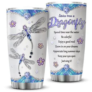 ZOXIX Advice From A Dragonfly Tumbler Stainless Steel 20 Oz Jewelry Style Uplifting Coffee Mugs For Women Novelty Dragonfly Lover Gifts Birthday Present Insulated Cups For Her