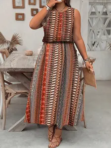 2026 Spring Summer New Bohemian Style Boho Slimming Long Dress, Colorful Striped Print Split Long Skirt, Fashionable Women's Clothing