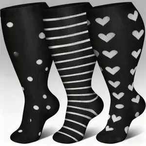 3 Pairs Plus Size Compression Socks for Women & Men, Extra Wide Calf, 20-30mmHg Support for Running, Cycling, Climbing, Dancing, and Daily Use