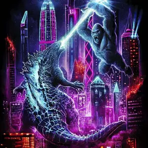 Godzilla vs. Gorilla Pattern DIY Diamond Arts Colorful Painting Kit without Frame, DIY 5D Diamond Arts Colorful Painting Kit, Wall Art Decor for Home, Crafts