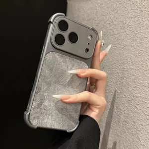 Four-corner airbag case suitable for IP 17promax with lychee pattern, IP 16promax/15/14/13 large window lens protection, anti-drop comprehensive protective cover