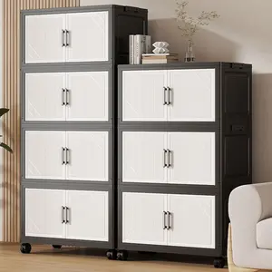 Multi-Layer Foldable Storage Box, Home Organizer Cabinet, Farmhouse Storage Cabinet for Snacks Clothes Toys, Living Room Space-Saving Container, Storage Drawers