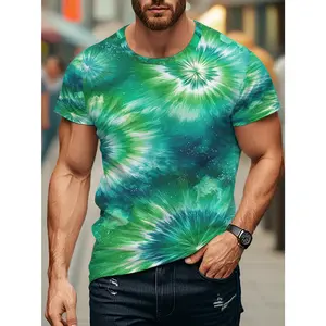 Men's Digital Print T-shirt TieDye Green Burst Pattern for Casual Daily Wear Parties for Men Fathers Day Halloween Christmas Gifts