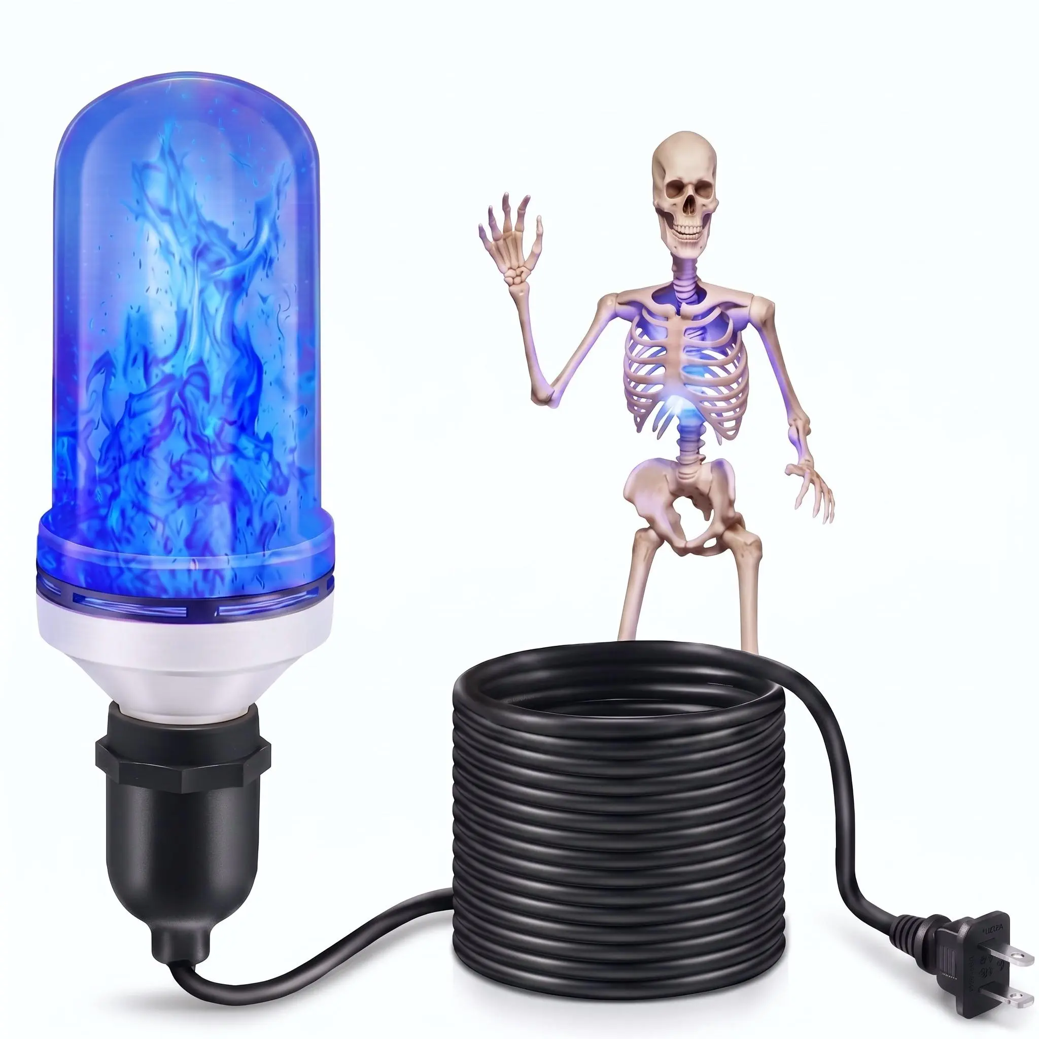 Halloween Skeleton Light Kit with 16.4ft Extension Cord, E26 LED Flickering Flame Effect Bulb, Spooky Glow Up Upgrade Kit for Giant Skeleton, Outdoor Yard Decor, Porch & Haunted House Halloween Decorations
