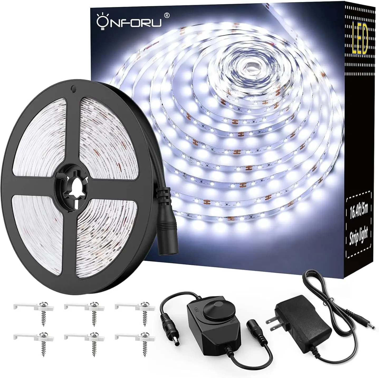 LED Light Strip,16.4ft Dimmable LED Tape Light, 6000K Daylight White Strip Lighting, 300 LEDs xible Vanity Mirror Light, 5M 12V Ribbon Rope Light for Bedroom, Under Cabinet,Kitchen,Christmas
