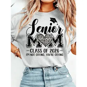 100% cotton, women's casual short-sleeve T-shirt - 2026 holiday fun pattern print, short-sleeve round-neck casual party top, machine washable holiday celebration clothing, family party gift