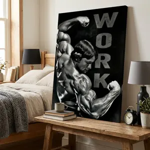 High Quality Framed Print Poster, Arnold Schwarzenegger Bodybuilding Art, Vintage Vertical Wall Decor, Muscle Close-Up